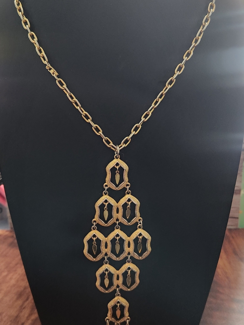 1950's Goldtone Dangling Tiers Statement Necklace